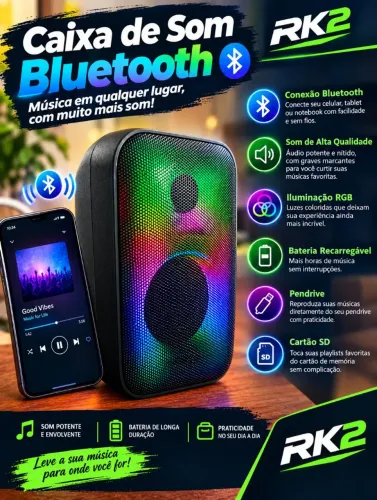 Caixa de Som BAH-1616 Bluetooth, Aux., Fm, Usb Portátil.