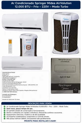 Ar-condicionado Springer Midea AirVolution 12.000 BTUs R$1100