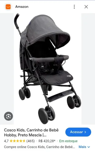 Carrinho para bebê cosco Kids cinza