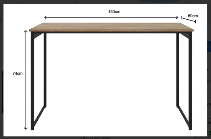 Mesa Escrivaninha Industrial 150x60cm - Madeira e Preto