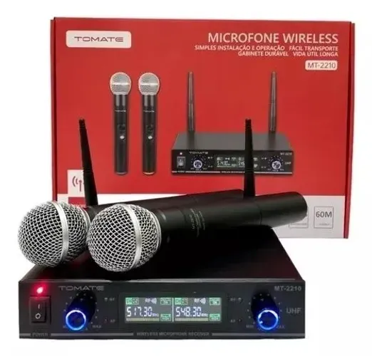 Microfone Sem Fio Tomate Uhf Duplo Mt-2210