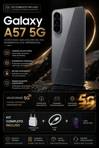 Galaxy A57 5G Novo Original + Carregador + Películas