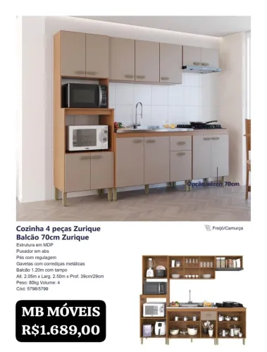 Cozinha 4 peças Zurique Balcão 70cm Zurique