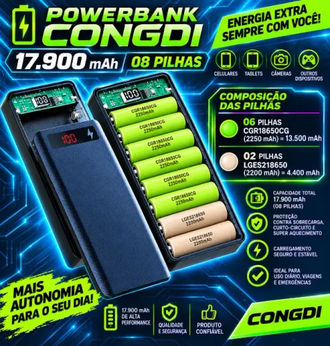 Powerbank de 17.900 mAh Com Pilhas LG & Panasonic