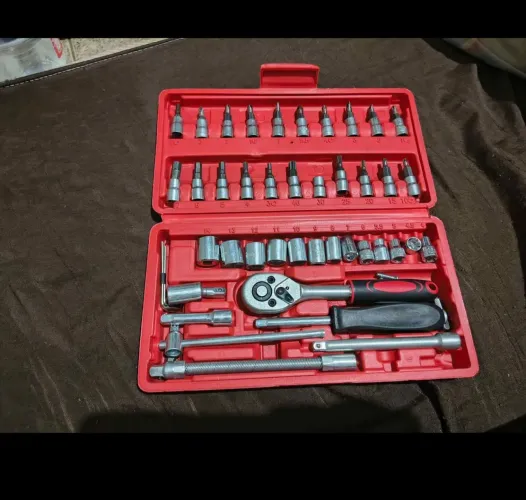 Kit ferramentas jogo de fenda Philips catraca soquete 46 peças com maleta completa manual