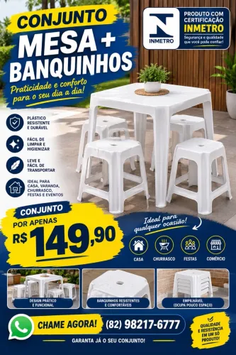 Conjuto mesa com 4 banquinhos 