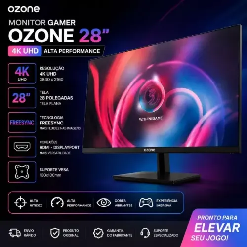Monitor Gamer 28? 4K UHD Ozone FreeSync HDMI/DisplayPort VESA