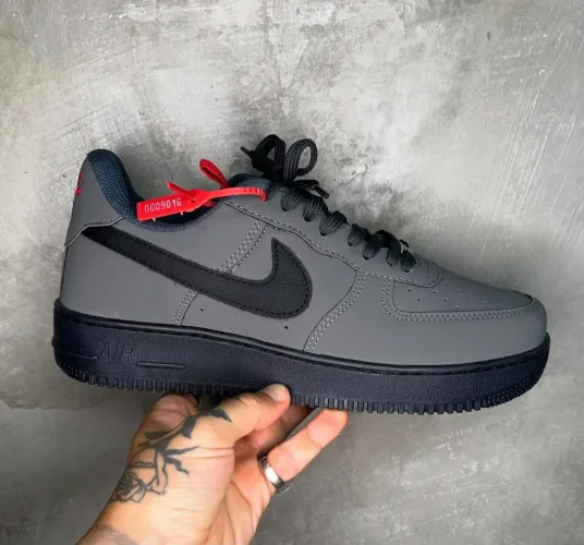 Tênis - Nike Air Force - Cinza c/Preto Símbolo Preto