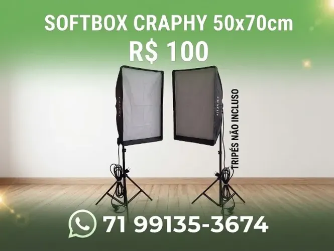 Par de Softbox Craphy 50x70cm com Soquete E27 - Iluminação Foto e Vídeo