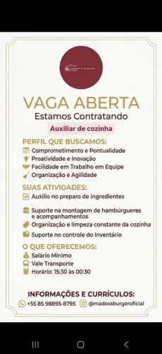 Vaga para auxiliar de cozinha