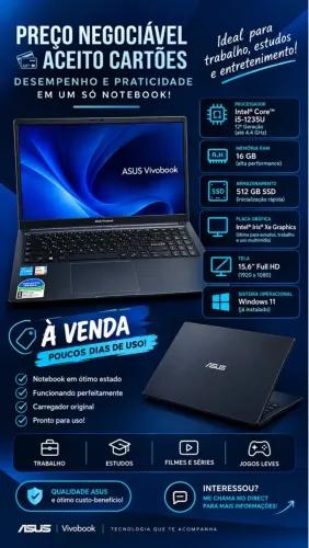Notebook Asus i5, 16gb, 512gb