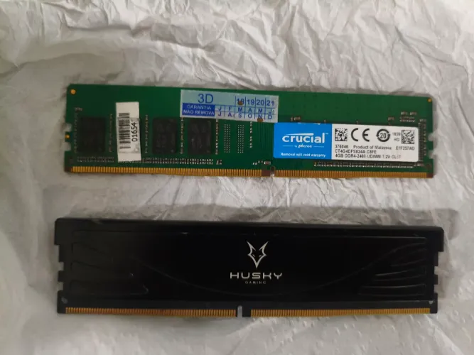 R$ 199 (os dois pentes) Memórias RAM DDR4 Husky 2666MHz + Crucial 2400MHz