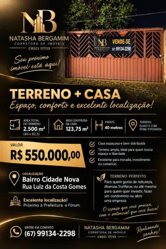 Terreno de 2.500m² com 103m² de área construída.