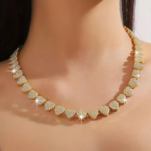 Colar Riviera de Corações Cravejado em Zircônia Dourado - Novo
