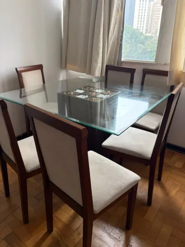 Linda Mesa de Jantar Tampo de Vidro Centro decorado + 6 Cadeiras