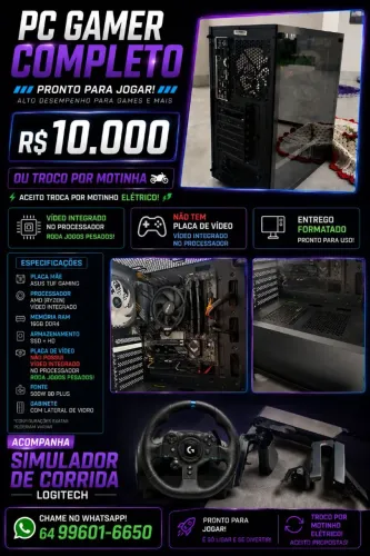 Vende se pc gamer e simulador logitech para jogos de corrida
