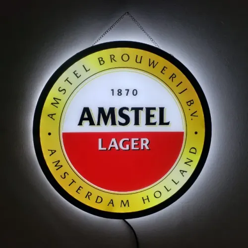 Display Bar Adega Churrasqueira luminoso de parede Cerveja Amstel em led