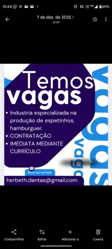 Contratação imediata mediante currículo 