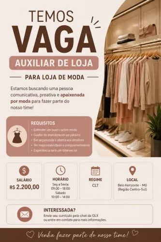 Vaga auxiliar vendas