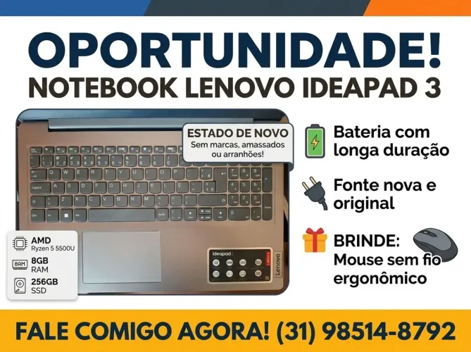 Notebook Lenovo IdeaPad 3, AMD RYZEN 5 5500U.