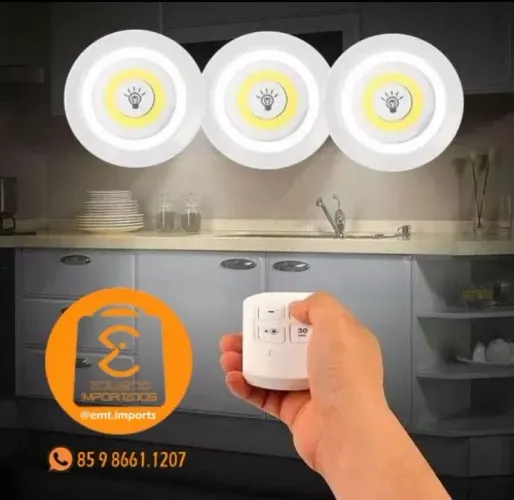 Kit Lâmpada Luminária s/ Fio Controle Remoto Com 3 Led