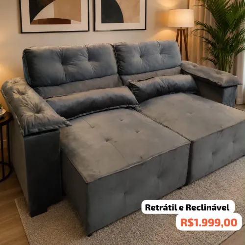 PROMOÇÃO URGENTE - Sofá Miami RETRÁTIL RECLINÁVEL Direto da Fábrica Cinza Escuro