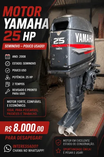 Motor de Popa Yamaha 25 HP 2 Tempos 2008 - Revisado, Completo e Pronto para Uso