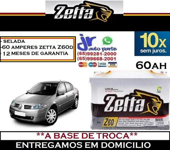 Bateria Zetta 60Ah Megane 12v  