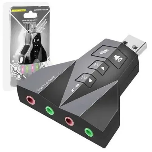 Adaptador USB Placa de Som 7.1 Fone Microfone 4 Saídas