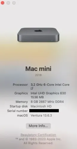 Mac Mini 2018 Modelo A1993 - i7 8GB RAM 512GB SSD
