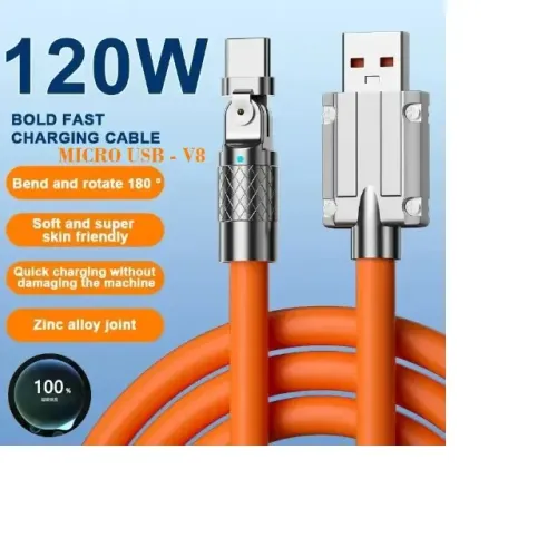 Cabo de Carregamento Silicone líquido USB V8 Super Rápido 120W - 2 MTS - COD 1237