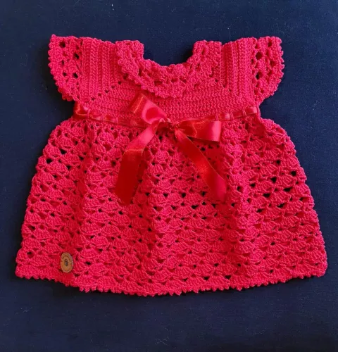 Vestido  e macacão de Crochê Vermelho para Bebê