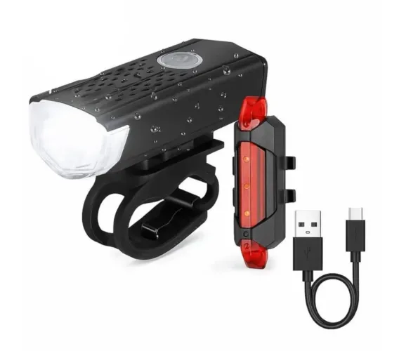 Kit Lanterna Traseira E Farol Dianteiro Bike Led Recarregável Usb 