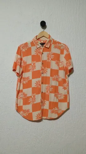 camisa bluesteel regular fit estampada laranja tam p