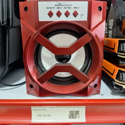 Caixa de Som Portátil 10W com Bluetooth e Rádio Fm