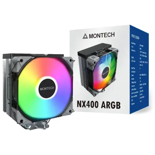 Cooler para Processador Montech NX400 ARGB, 120mm, Intel-AMD, Preto