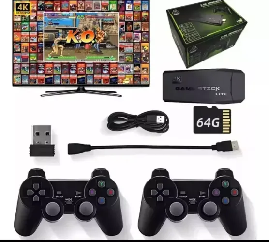 Vídeo Game Stick 4k 10 Mil Jogos Retrô + 2 Controles Sem Fio