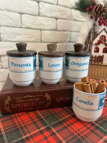 Conjunto 4 Porta-temperos com 3 Tampas em Porcelana com Manufatura Shmidt
