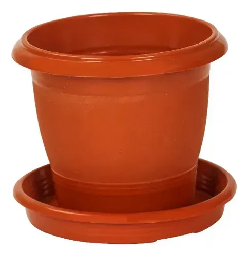 Vaso Redondo Com Pratinho Numero 13 700ml Marrom Cerâmico