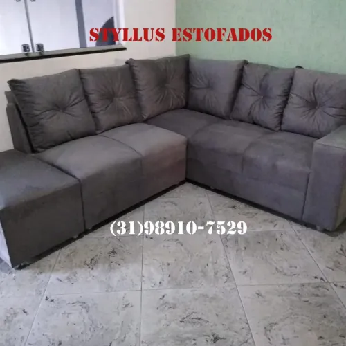 Sofá de Canto Cinza Elegante e Confortável