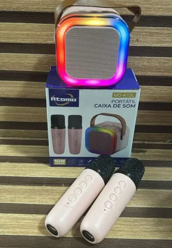 Caixa de Som Portátil Bluetooth karaokê com 2 Microfones com Microfone - Átomo MO-K12L