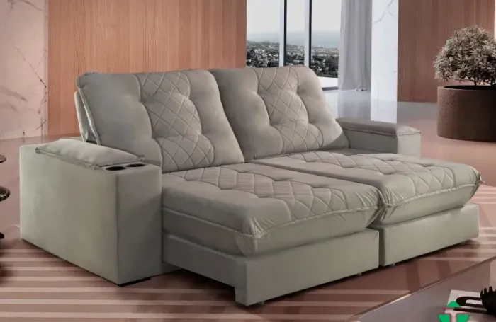 Sofá Retrátil Reclinável Bolívia 2,30m Molas Ensacadas t87