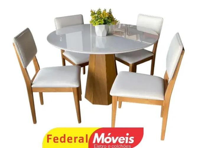 Mesa 1,17m redonda c/ 4 cadeiras - Últimas Unidades