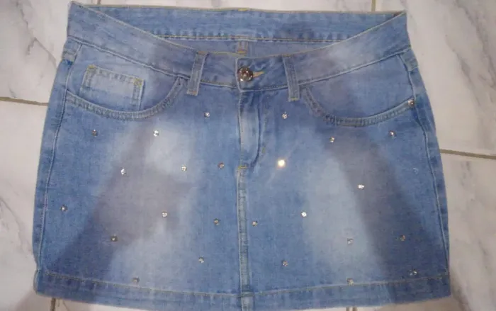 Saia Jeans com Strass-Tamanho M-42