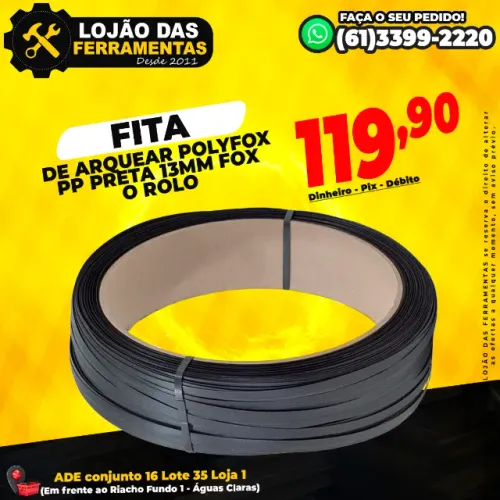Fita de Arquear Polyfox PP Preta 13mm Fox