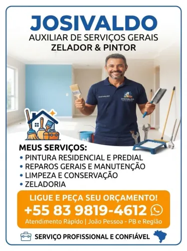 Trabalho com pintura, zelador e serviços gerais