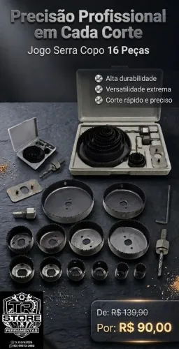 Jogo Serra Copo 16 peças com maleta.