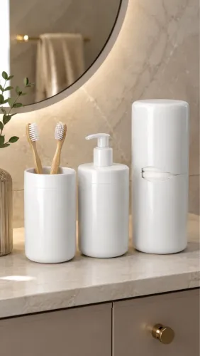 Kit Banheiro 3 Peças ? Porta Escova, Saboneteira e Porta Algodão