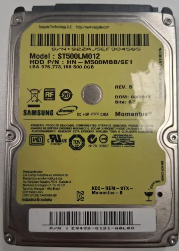 HD Notebook Samsung 500GB Sata ST500LM012