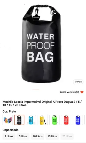 Bolsa flutuador 15 litros novas.